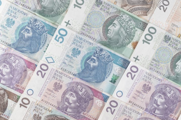 Polish Zloty banknotes - 10, 20, 50, 100, and 200 zloties